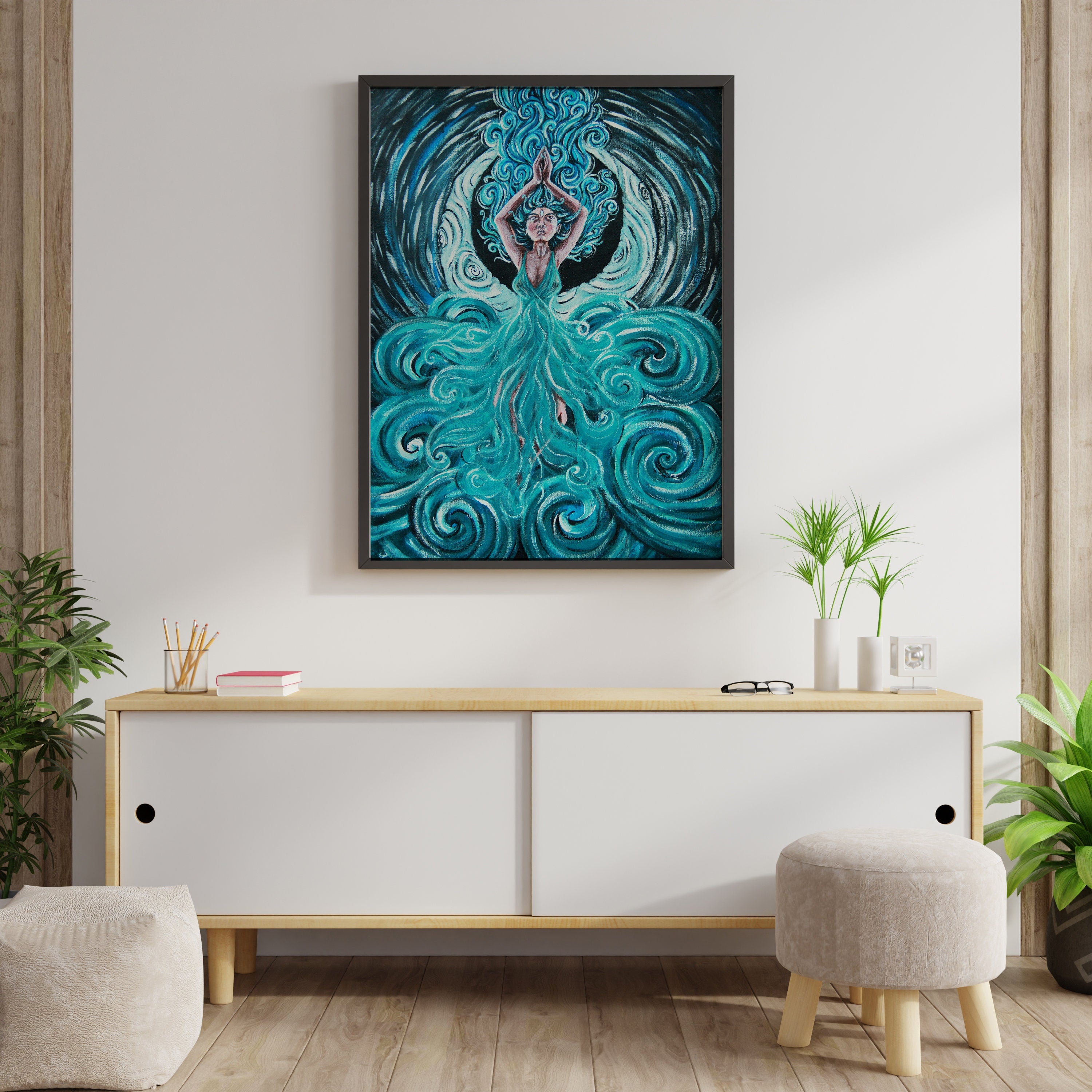 The Goddess of the Moon and Sea - Limited Art Prints from Original Acrylic on Canvas Painting - Crystel Samia Universe