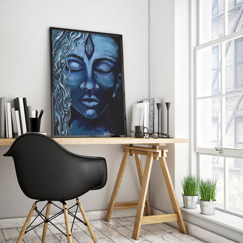 "Feel Blues" limited Art Print Artwork line Art patterns colorful Signed by Artist organic visionary home decoration wall hangings Acrylic Portrait