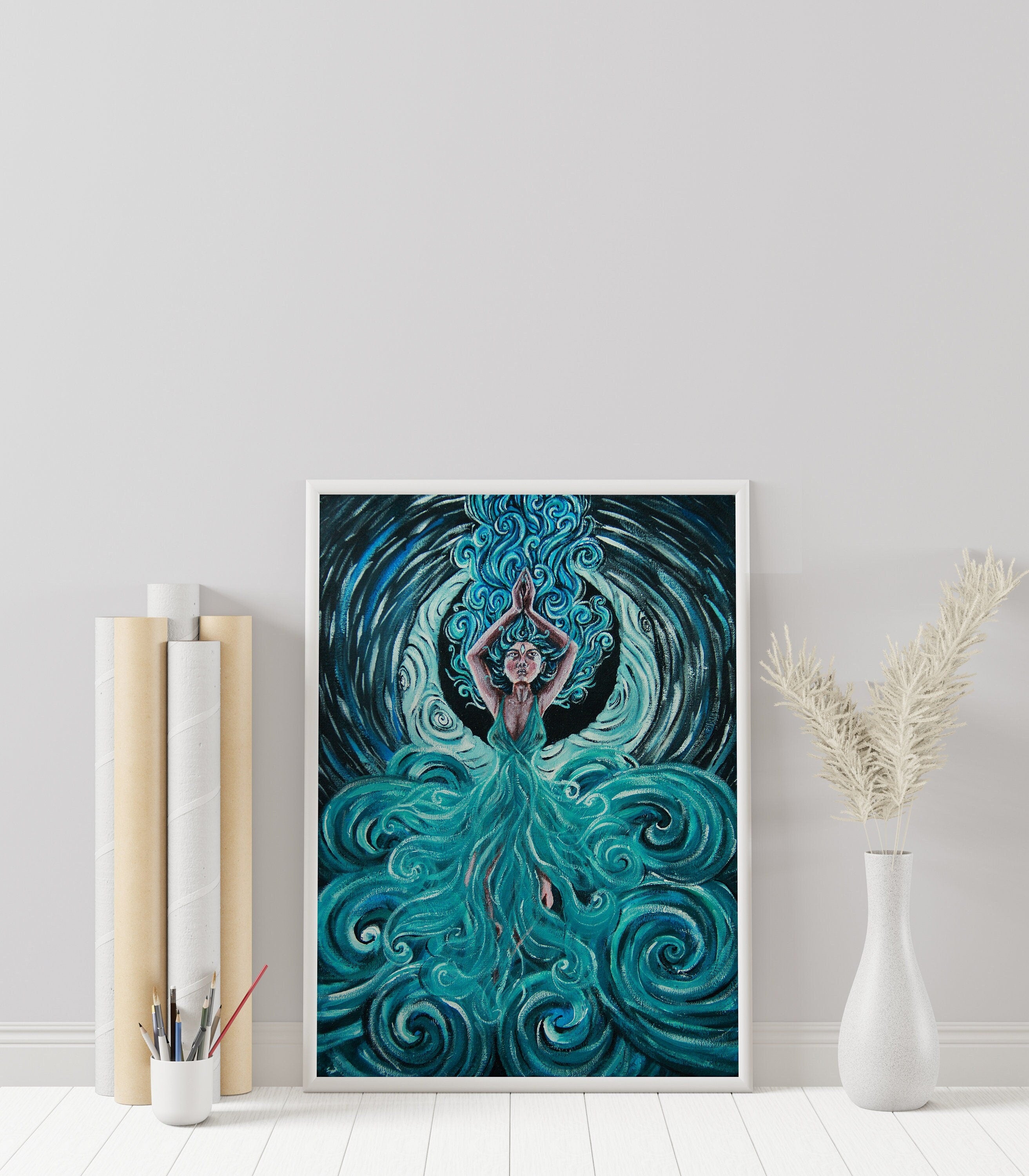 The Goddess of the Moon and Sea - Limited Art Prints from Original Acrylic on Canvas Painting - Crystel Samia Universe