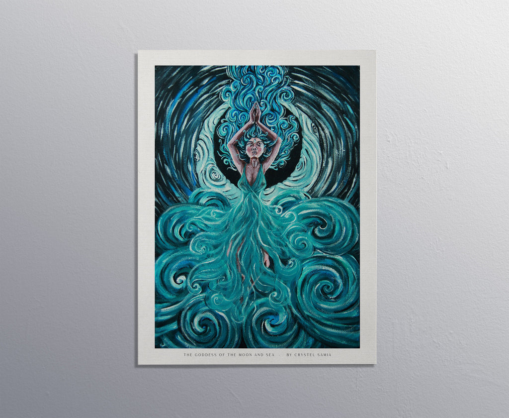 The Goddess of the Moon and Sea - Limited Art Prints from Original Acrylic on Canvas Painting - Crystel Samia Universe