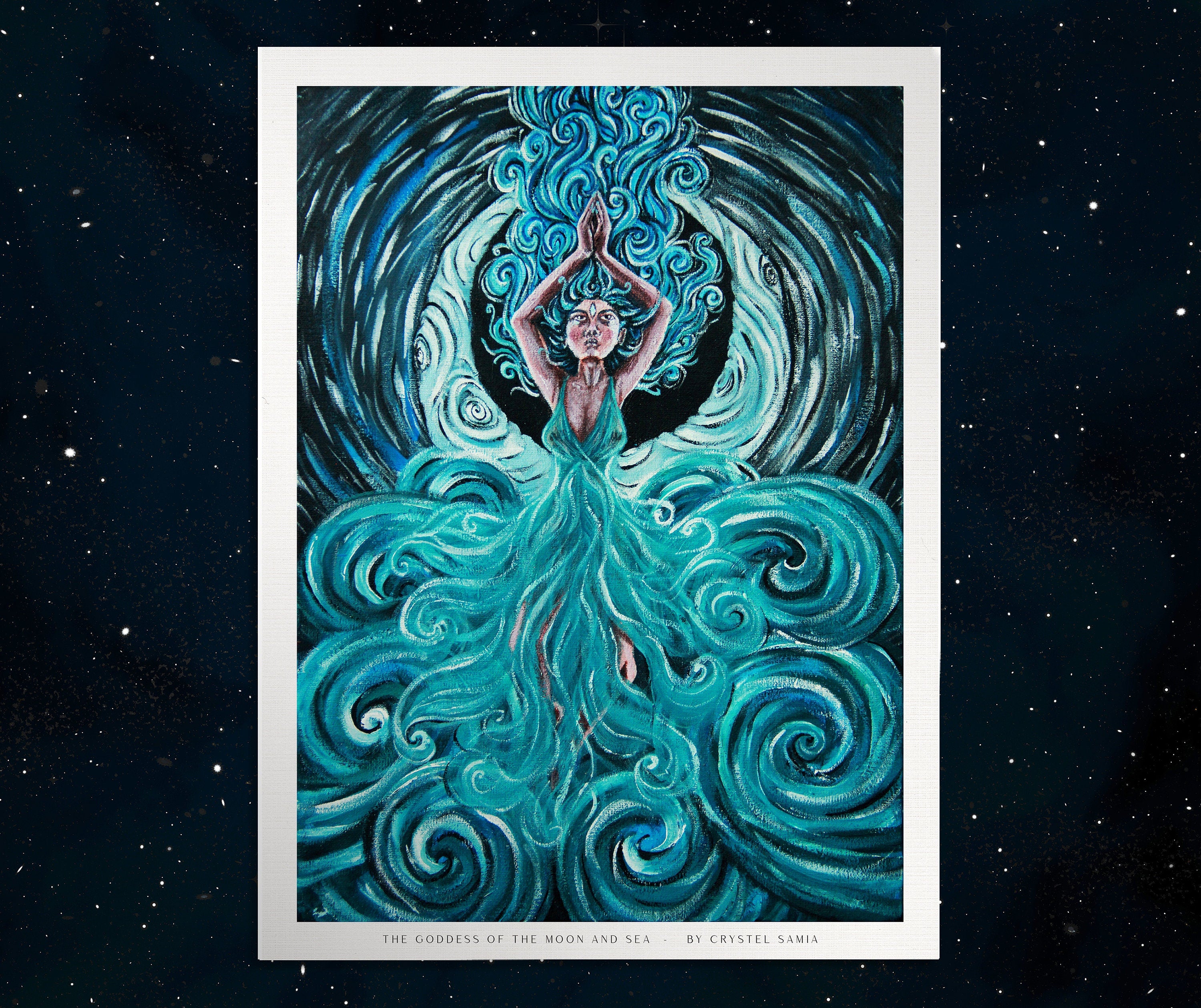 The Goddess of the Moon and Sea - Limited Art Prints from Original Acrylic on Canvas Painting - Crystel Samia Universe