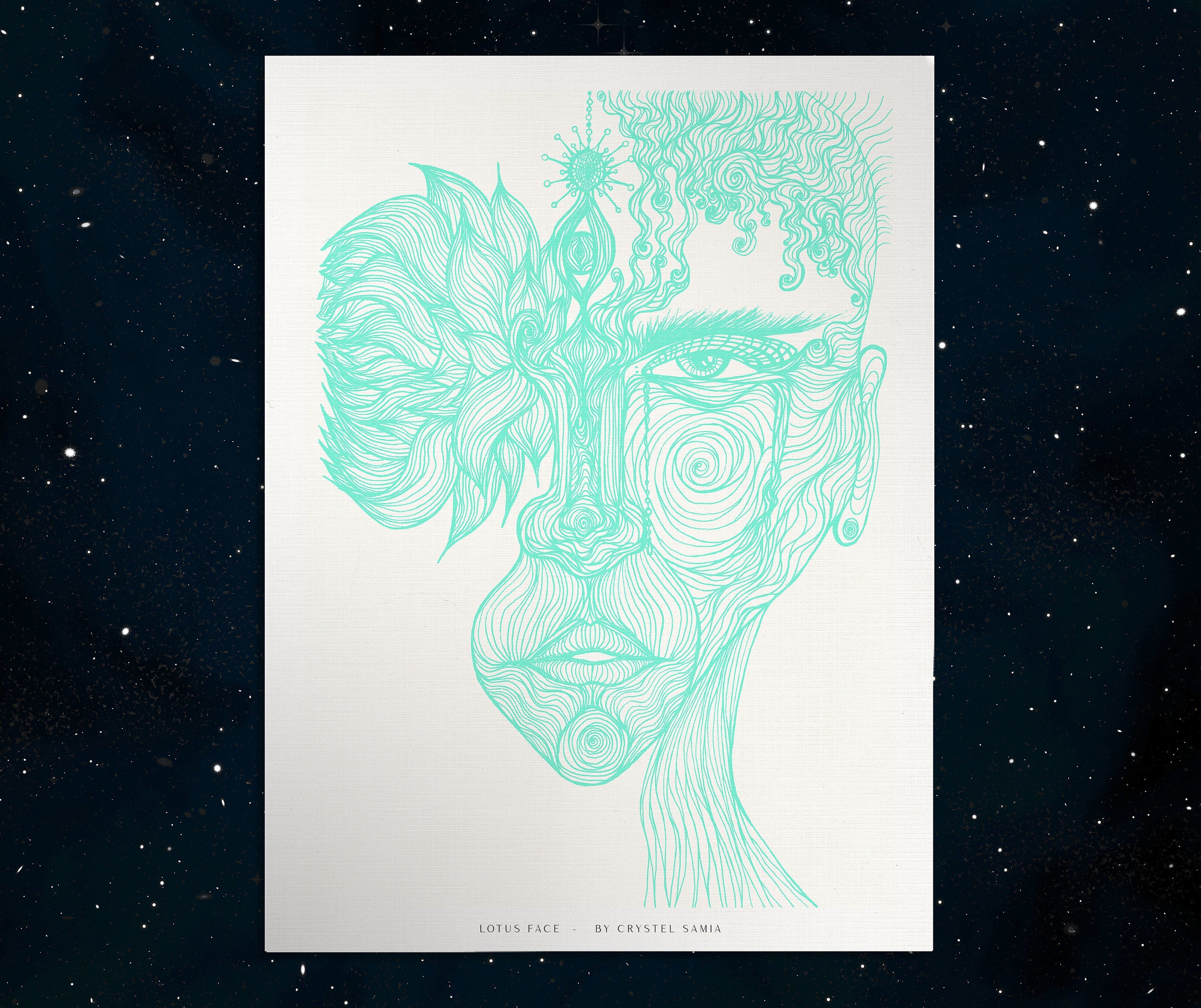 Lotus Face - Limited Print from Original Hand Drawn Line Art - Crystel Samia Universe