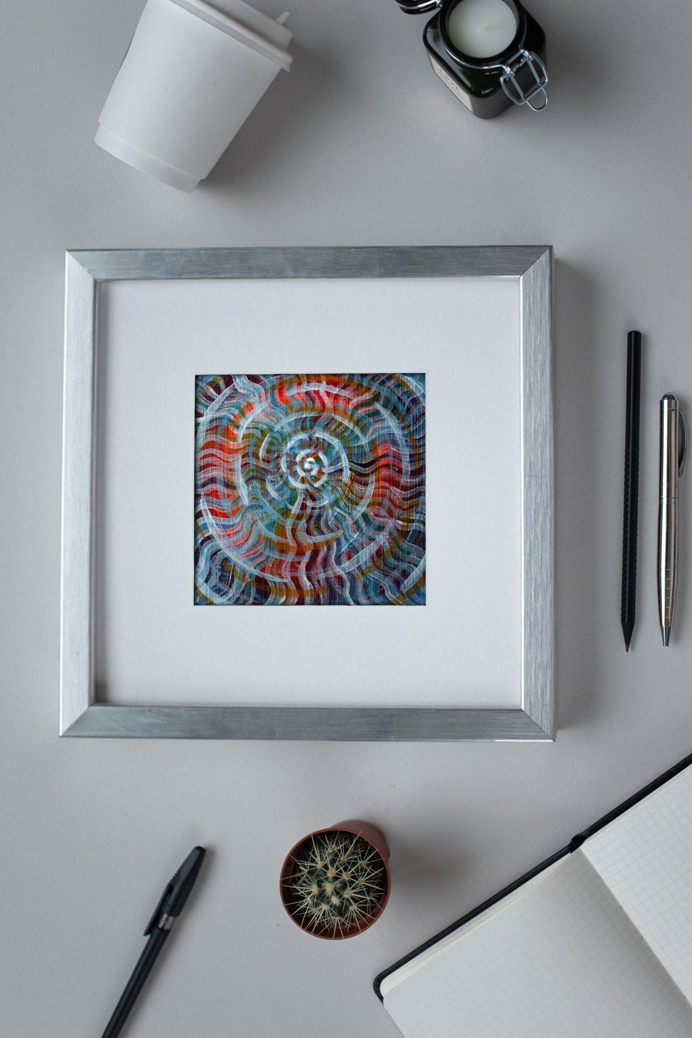 Pocket Portals: Portal NºV - Original Acrylic on Canvas Paper | 11x11 cm | 4,3x4,3" - Crystel Samia Universe - Original Acrylic on Paper - 