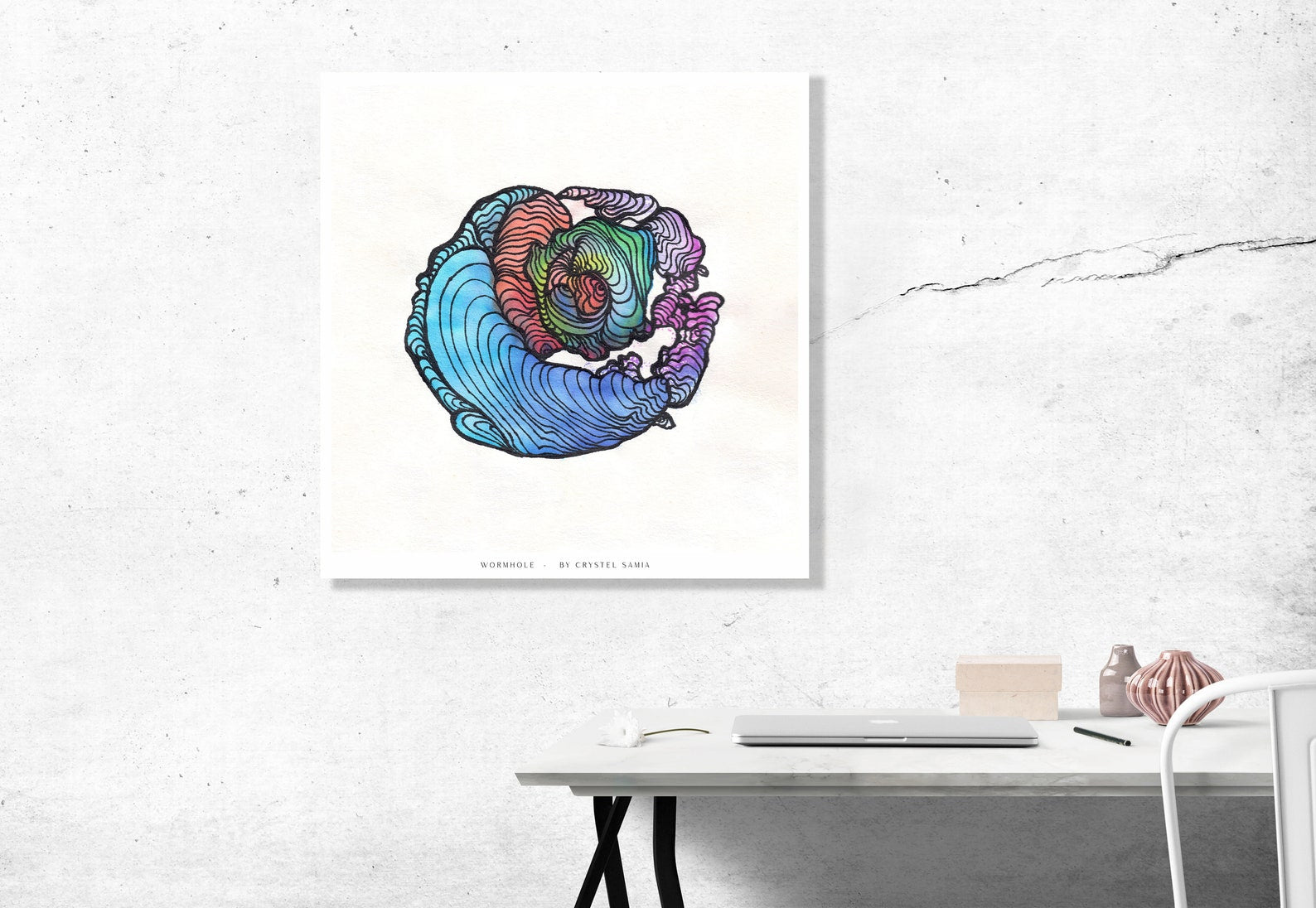 WORMLOOP - Limited Print from Original Hand - Painted Watercolor and Line Art Artwork - Crystel Samia Universe - Art Print - 